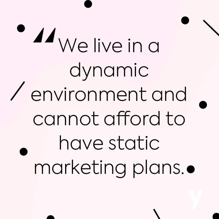 We live in a dynamic environment and cannot afford static marketing plans.