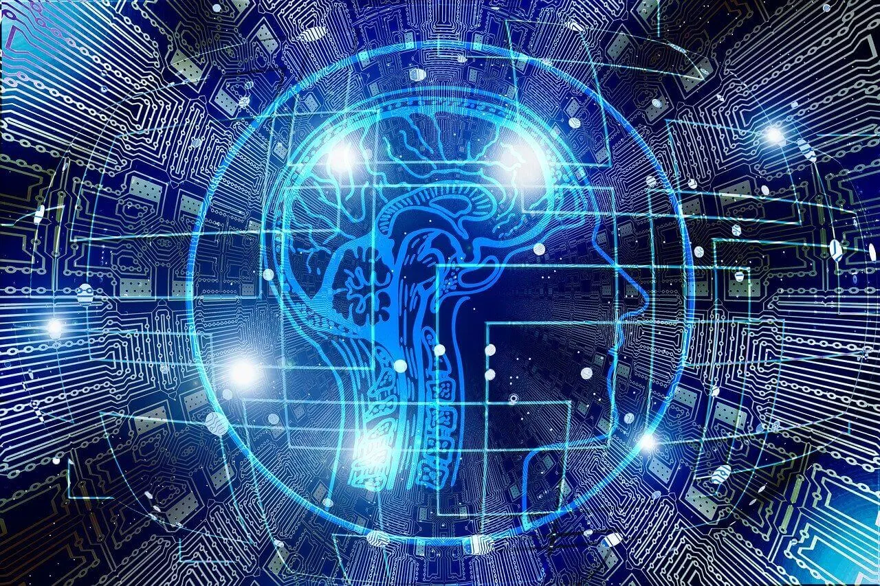 An image of a brain surrounded by electronic circuits.